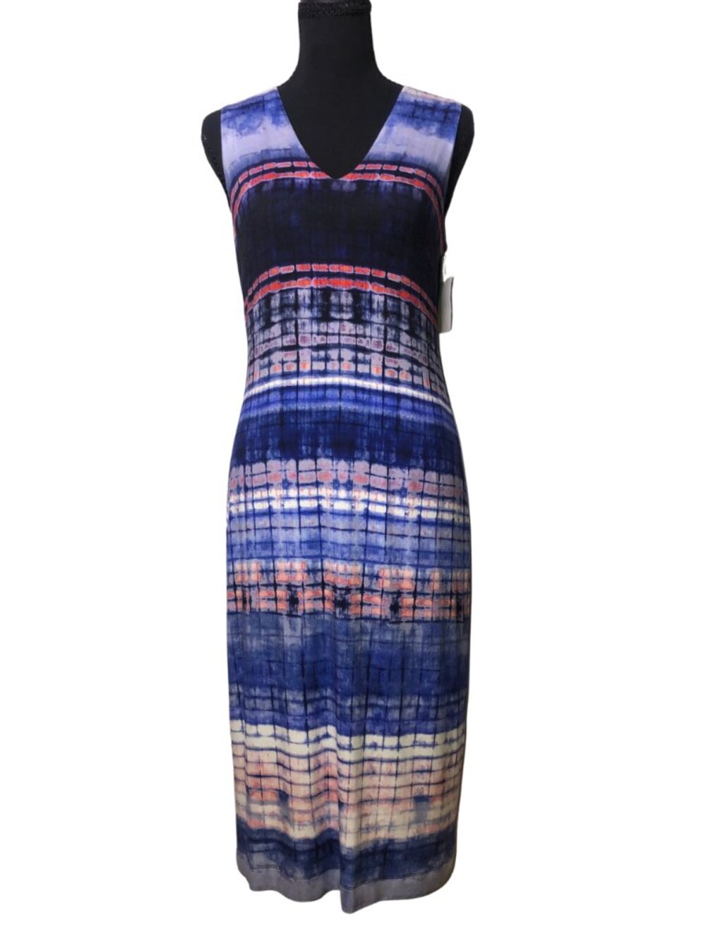 Karen Kane Blue Navy Tie-Dye Sleeveless Midi Medium Dress